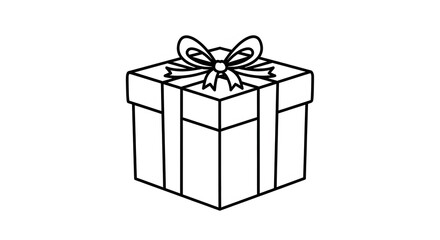 Obraz premium A simple black and white line drawing of a gift box with a bow on top.