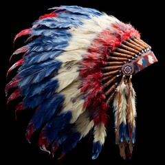 Traditional Feather Headdress Isolated on Black Background