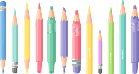 Colorful Pencils Array on White Background Bright Artistic Drawing Supplies