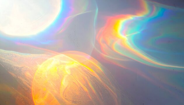 Abstract shot of light refraction creating rainbow hues, colorful patterns on a surface - Powered by Adobe
