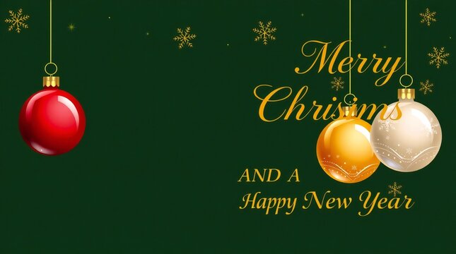 Festive merry christmas and happy new year greeting with ornaments