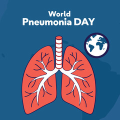 Blue Health-Themed Pneumonia Awareness Design Featuring Red Bronchi Lungs.