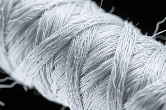 Close-up of a spool of white thread with detailed texture and fibers