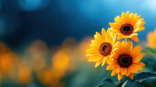 Vibrant Sunflowers Blooming under Blue Sky