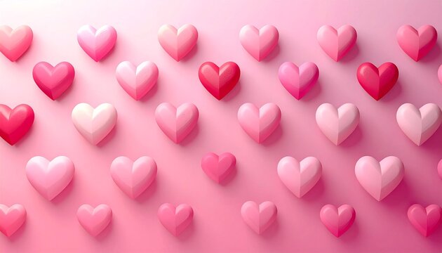 Pink & red geometric heart pattern, shadows, arrangement on solid pink background - Powered by Adobe