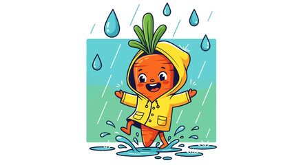 Fototapeta premium Joyful Vegetable Delightfully Playing In Rain With Cheerful Expression And Yellow Raincoat