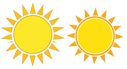 Two vibrant yellow sun vector illustrations with sharp and rounded rays, perfect for various design projects, available as a transparent PNG for seamless integration.
