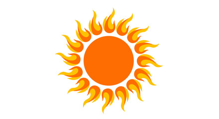 Naklejka premium A vibrant, stylized sun illustration with fiery orange and yellow rays, perfect as a graphic element for various design projects.