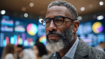 Focused senior businessman with data visualization background - Powered by Adobe