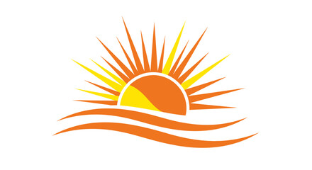Obraz premium A vibrant vector illustration of a stylized sun rising over gentle waves, radiating warmth and optimism, perfect for travel, summer, or energy concepts.