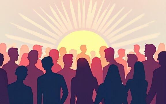 Join our community. Crowd of united people as a business or creative community standing together. Flat concept vector website template and landing page design for invitation to summit or conference