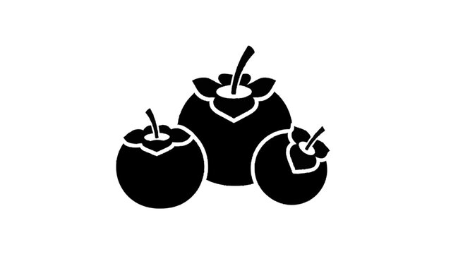 Vector illustration&nbsp;of three black silhouette icons of persimmon fruit with stems and calyxes, isolated on transparent background 