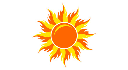 A vibrant, stylized sun vector illustration featuring fiery orange and yellow rays, perfect for summer designs and bright graphic elements.