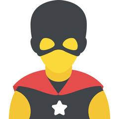 Stylized Flat Icon of a Superhero Character Wearing a Black Mask and Red Cape with a White Star Emblem on a Transparent Background