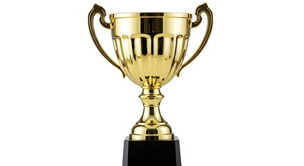 Gleaming gold award, with intricate detailing and a classic design, atop a black pedestal