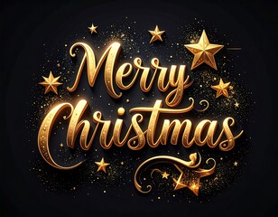 Elegant holiday greeting with golden "Merry Christmas" script and sparkling star details on a dark backdrop