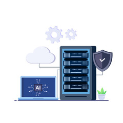 AI data center concept set for web design. artificial intelligence service, cloud processing and hosting. Flat vector illustration isolated on white background.