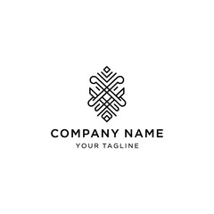 Abstract line art logo design with geometric shapes and ornamental elements.