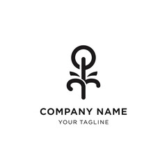 Obraz premium Minimalist black monoline logo of a stylized tree or plant, suitable for a modern company brand identity.