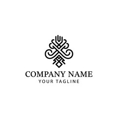 Elegant black and white logo design featuring intricate ornamental details and a stylized emblem.