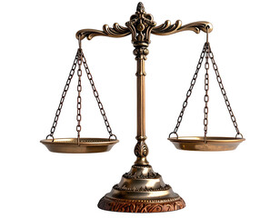 Ornate brass scales of justice, balanced and ready