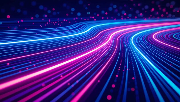 A dynamic speed tunnel composed of glowing blue and pink lines, representing fast communication and fiber optic data