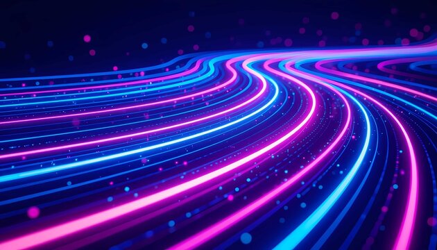 Abstract digital background with vibrant neon lines creating a futuristic flow of data and energy