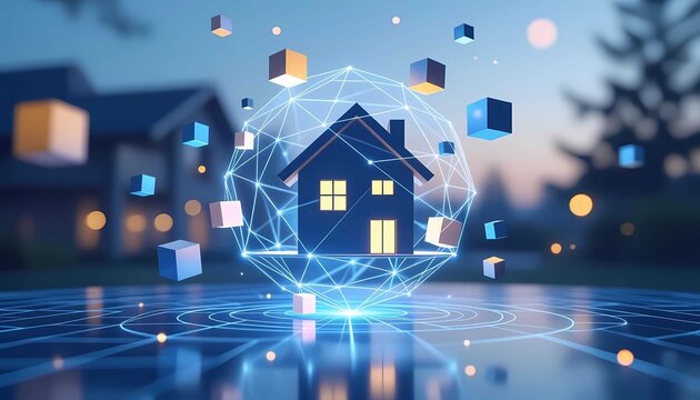 Futuristic realestate sphere showcasing digital property technology with glowing connectivity
