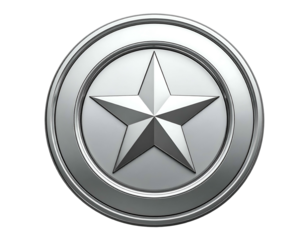 Shiny silver star emblem with metallic gleam