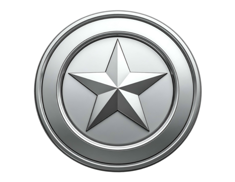 Shiny silver star emblem with metallic gleam