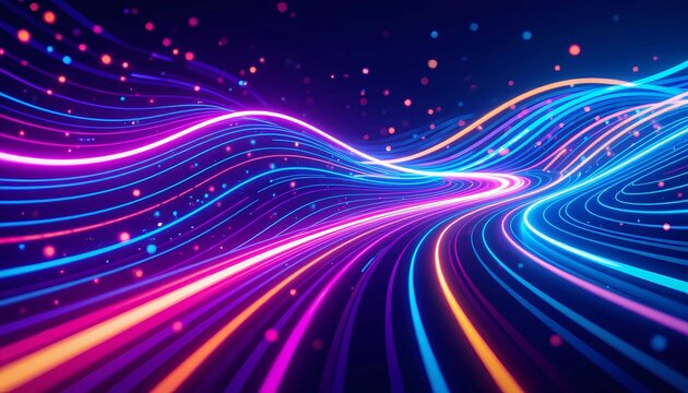 Futuristic abstract neon waves forming glowing lines with dynamic energy motion