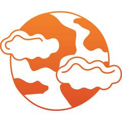 Stylized Globe illustration with gradient orange continents and white clouds on transparent background