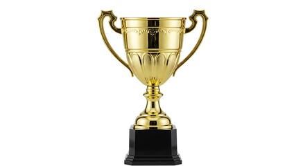 Gleaming golden trophy on white, representing achievement, success, reward, or celebration