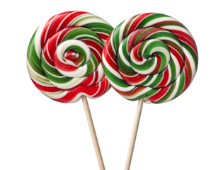 Swirled festive candies on sticks