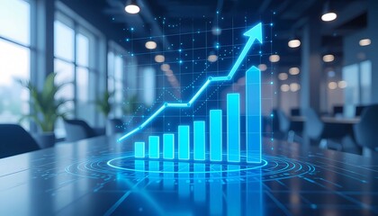 Digital graph shows corporate stock market progress and future investment success