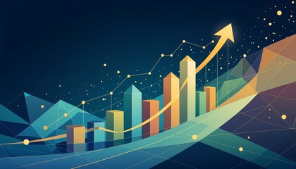 Business growth success chart shows upward trend with geometric data analysis