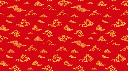 Seamless pattern of golden chinese calligraphy characters on a vibrant red background