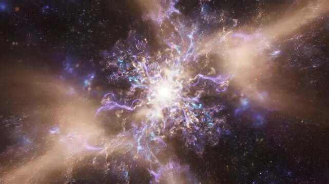 A mesmerising depiction of cosmic energy bursts featuring nebula formations, star clusters, and radiant interstellar phenomena in a vibrant space scene