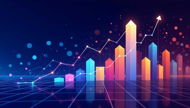 Presenting a vibrant digital graph visualizing rapid growth and positive trend in the global finance market