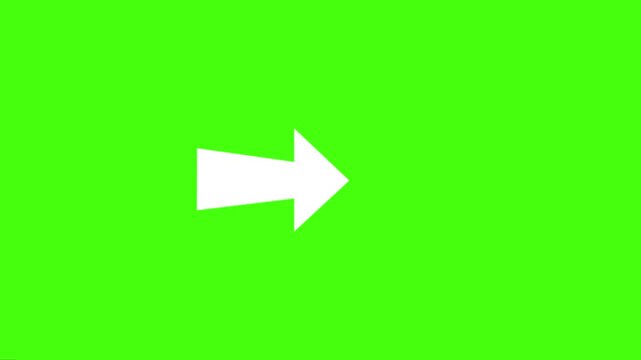 White right arrow symbol on bright green screen background for easy keying or chroma key effect