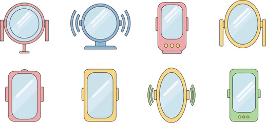 Colorful Makeup Mirrors Collection Flat Design for Beauty and Cosmetics