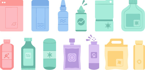 Colorful Array of Personal Care Bottles and Containers in Pastel Shades