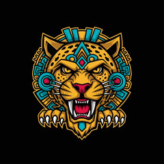 Fototapeta premium A detailed illustration of a jaguar with intricate Aztec-inspired design elements.
