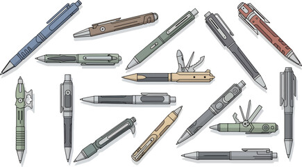 Collection of Mechanical Pencils and Pens in Various Colors and Styles