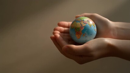 Protecting our world, hands gently cradle a miniature Earth, symbolizing care for environment and future generations, global responsibility shown