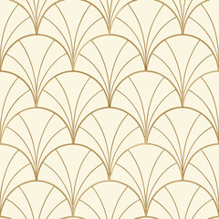 Art Deco Shell Pattern In Gold And Cream seamless background