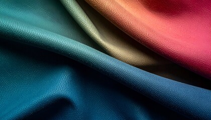 Close-up of folded leather in vibrant, blended colors showcasing texture