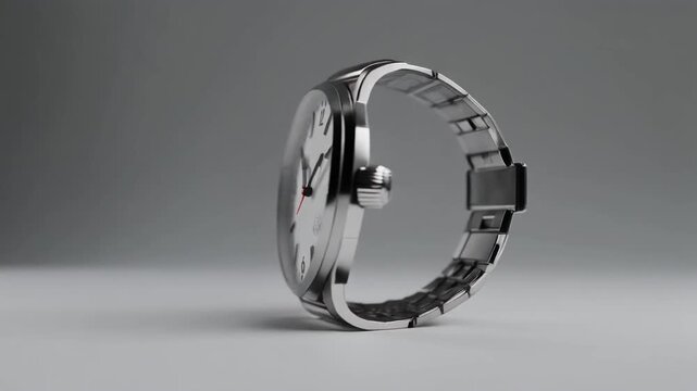 Elegant silver wristwatch ticking away time, perfect for demonstrating precision and punctuality in business or modern lifestyle videos