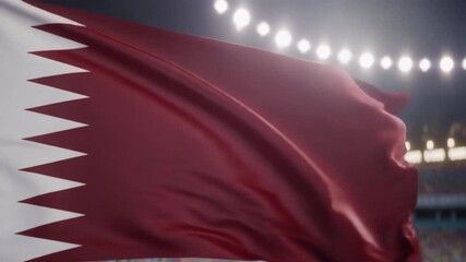 Qatar flag proudly waving in a stadium, national pride and patriotic celebration in a vibrant sports arena, symbolizing global unity and competition
