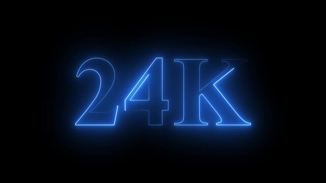 Neon line 24k Ultra HD icon isolated on black background, 10K followers. animation in Easy to put into any video, 4k motion video...